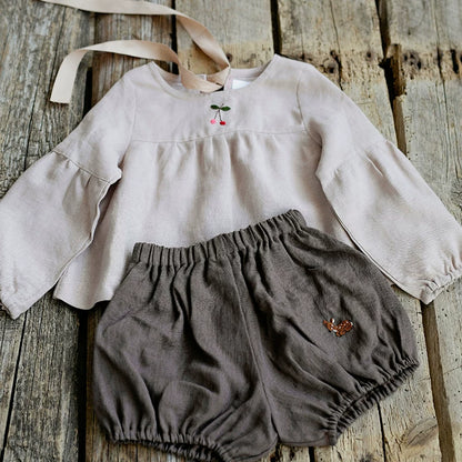 Alice-Style Pure Linen Bubble Shorts - Girls Summer Bottoms