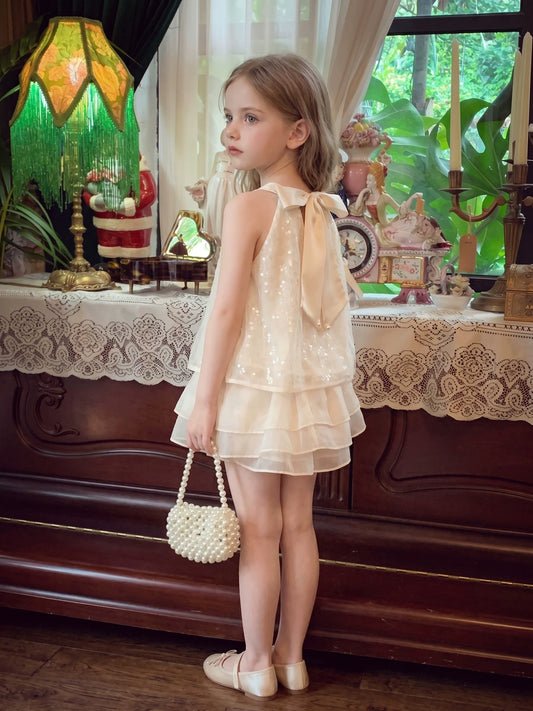 Girls Halter Top & Shorts Set - Chanel-Style Summer Two-Piece