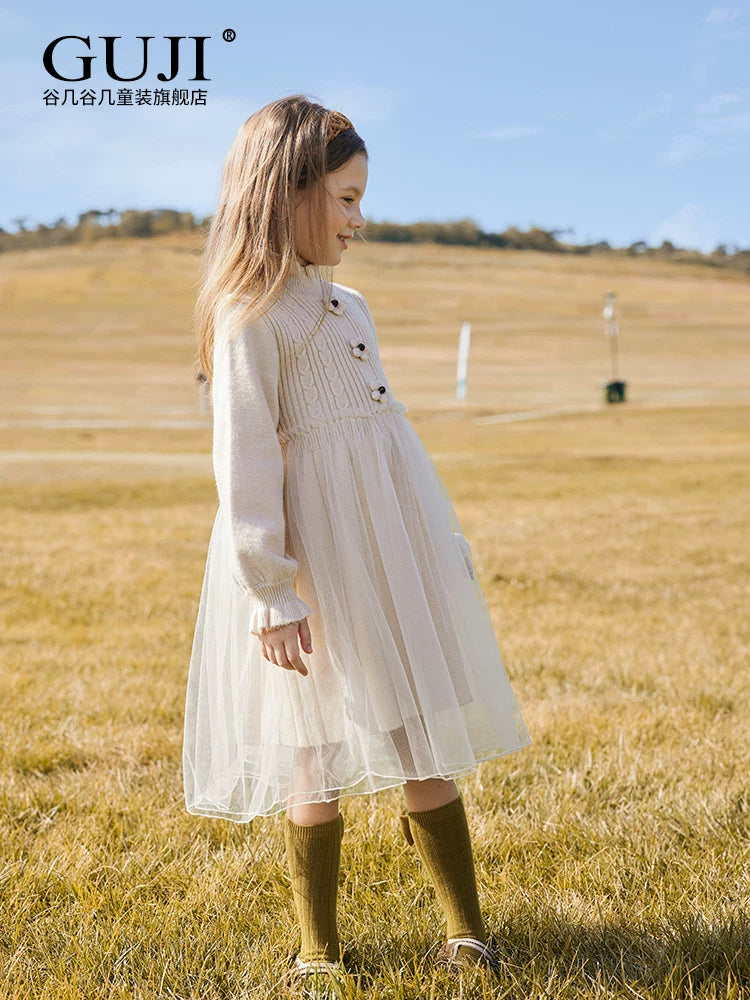 Girls Winter Tulle Princess Dress - Puffy Knit-Top Gown