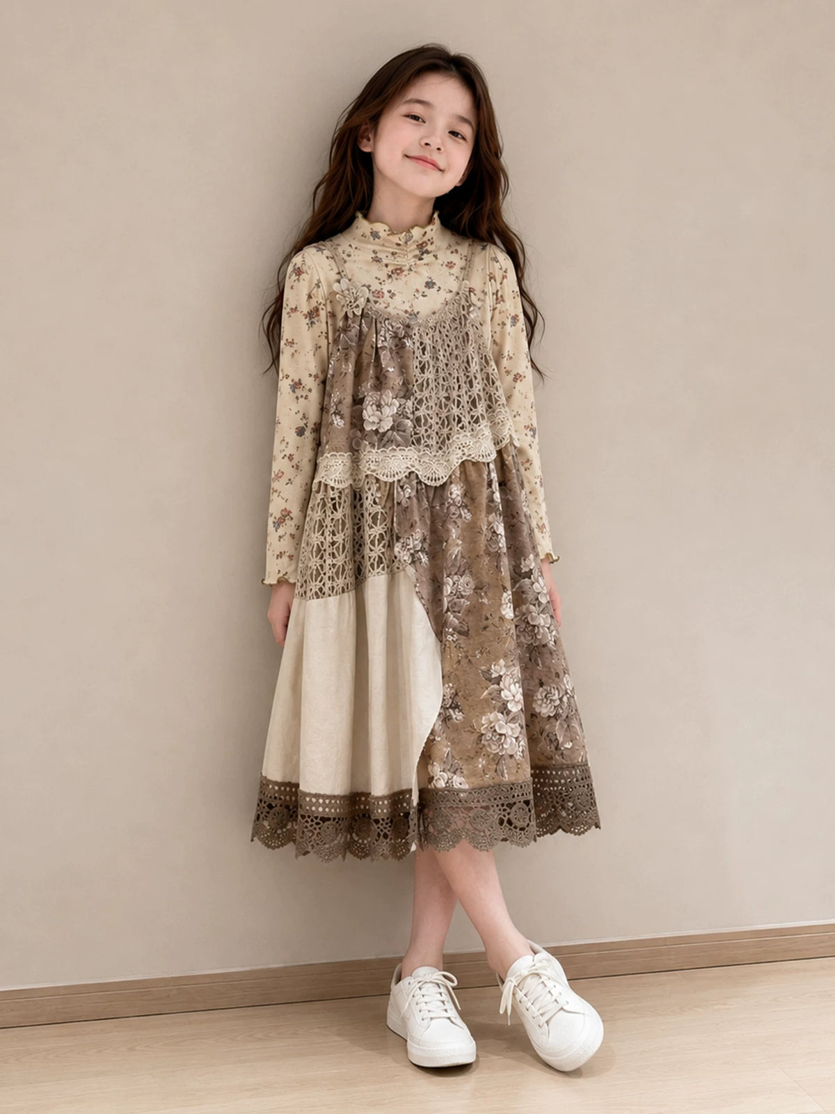 Girls Floral Pinafore Dress - Spring Autumn Sleeveless