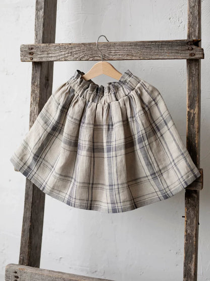 Girls Pure Linen Half Skirt - High-Luxe Retro Midi
