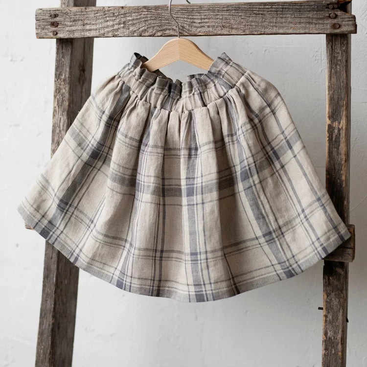 Girls Pure Linen Half Skirt - High-Luxe Retro Midi