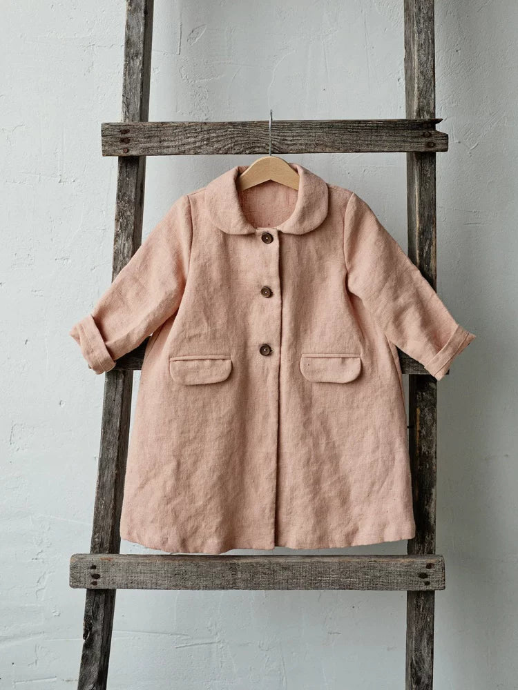 Girls Nordic Linen Jacket - Smoky Pink Autumn Coat