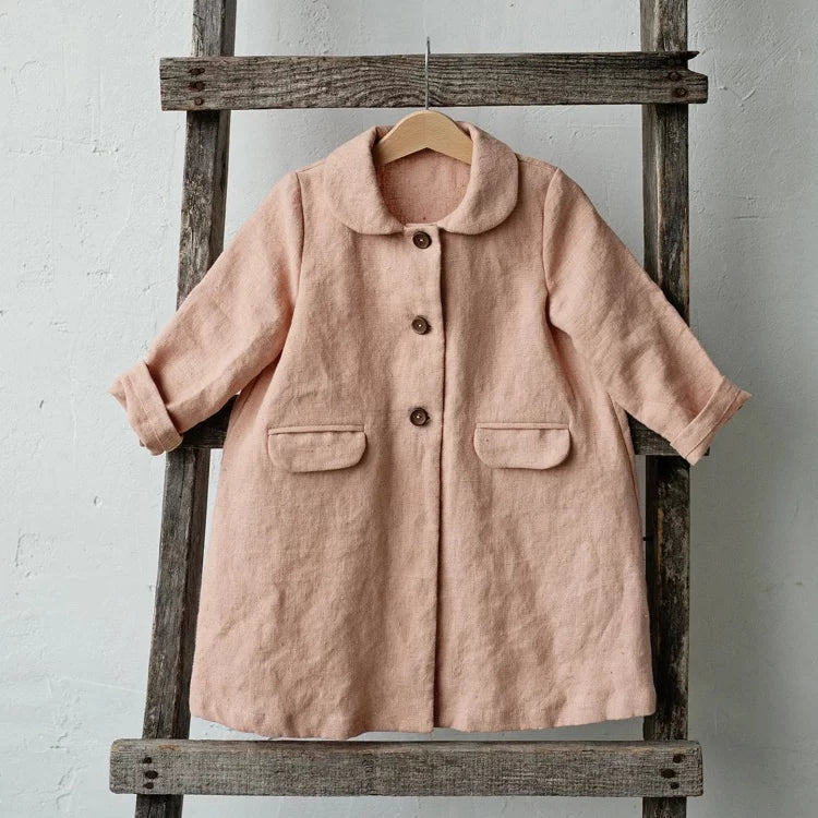 Girls Nordic Linen Jacket - Smoky Pink Autumn Coat