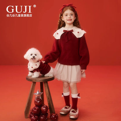 Girls Christmas Collared Sweater - Red Princess Knit Cardigan
