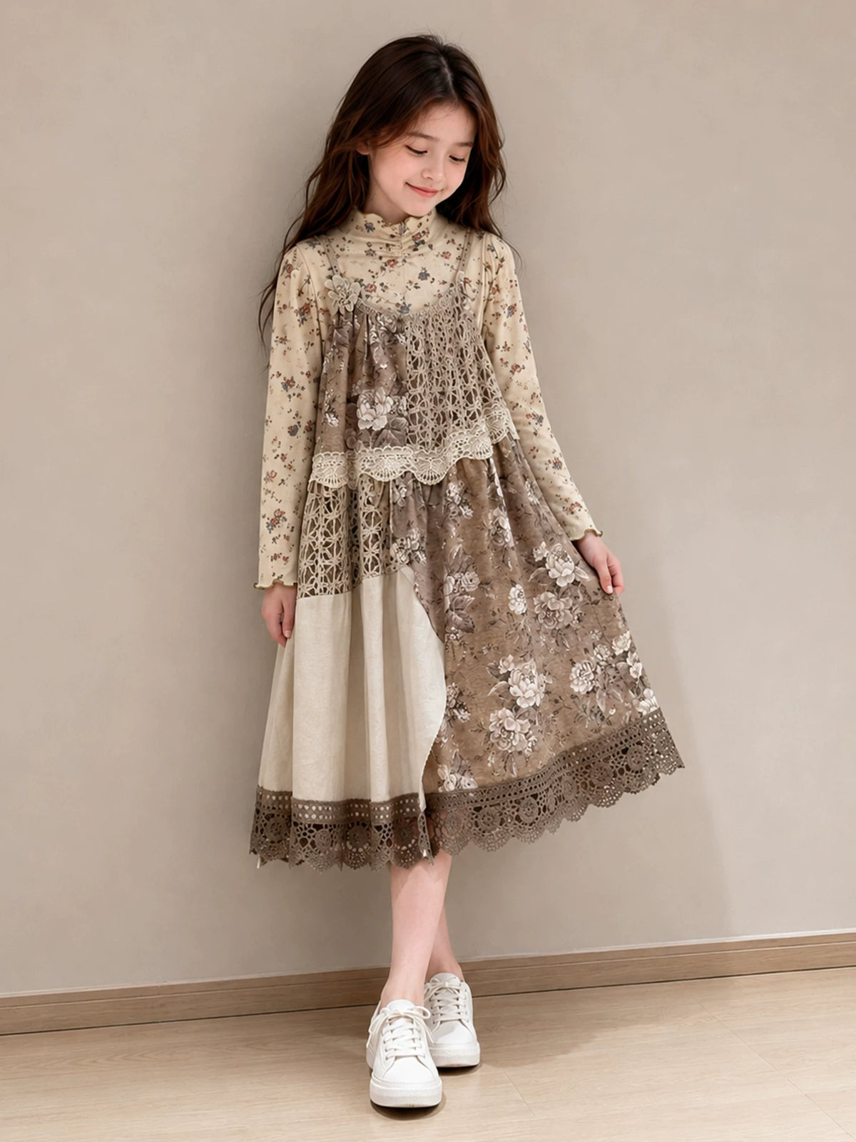 Girls Floral Pinafore Dress - Spring Autumn Sleeveless