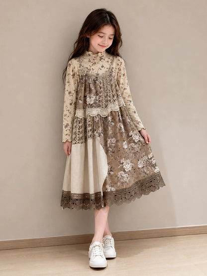Girls Floral Pinafore Dress - Spring Autumn Sleeveless
