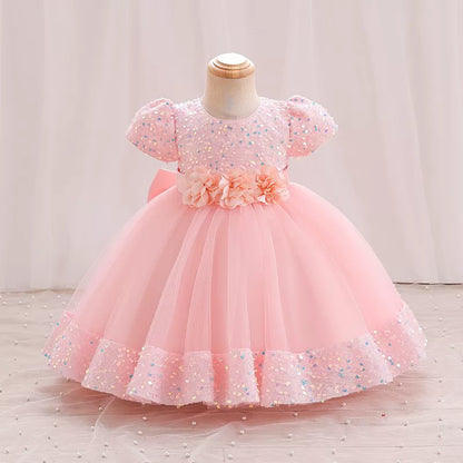 Puff Sleeve Bow Princess Dress - Floral Party Dress