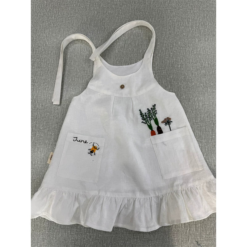 Nordic Linen Sundress - Embroidered Forest-Girl Slip Dress