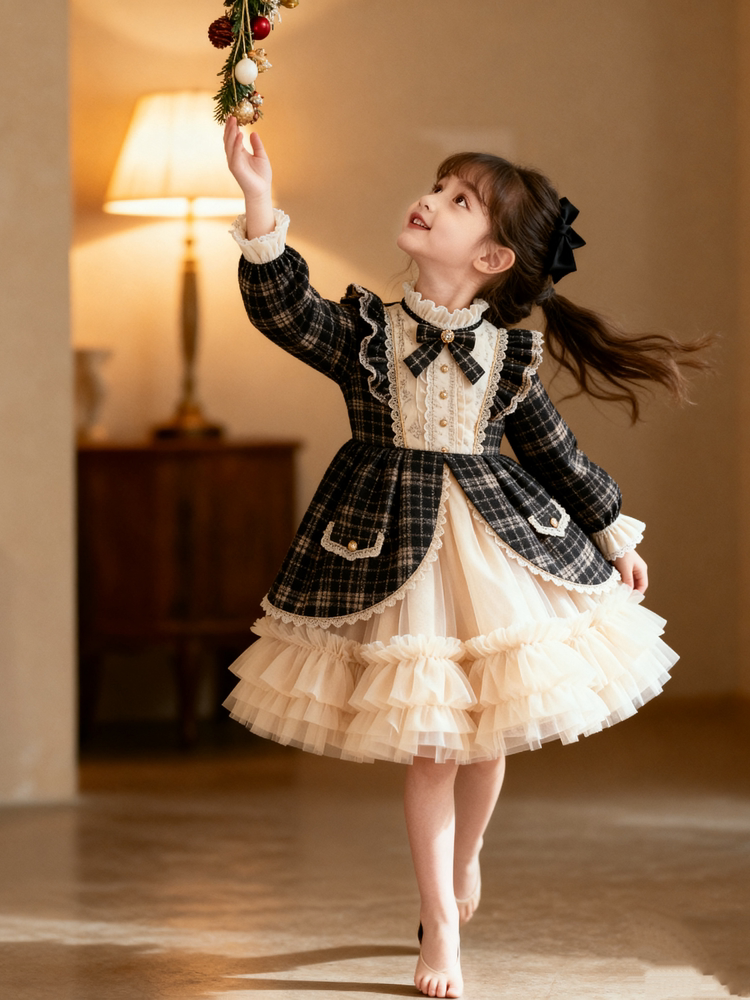 Girls Chanel-Style Lolita Dress - Fleece-Lined Tulle Birthday Princess Gown