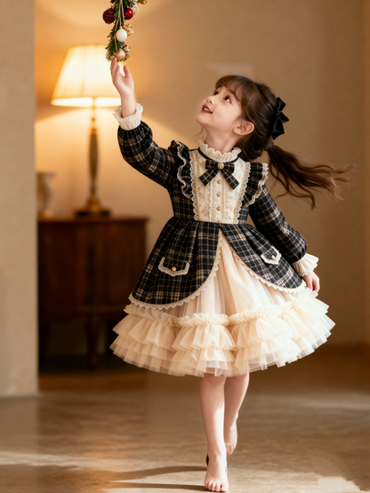 Girls Chanel-Style Lolita Dress - Fleece-Lined Tulle Birthday Princess Gown