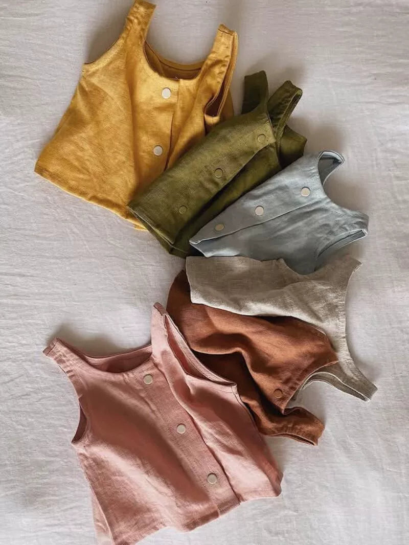 Belgian Pure Linen Baby Set - Sleeveless Romper & Bubble Pants