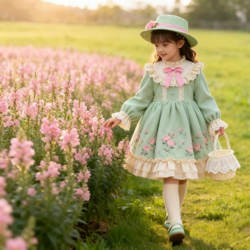 Girls Court-Style Lolita Dress - Sweet Green Birthday Puffy Gala Gown