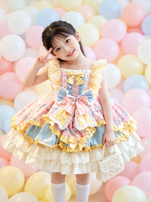 Girls Butter-Pink Lolita Cake Dress - Sleeveless Birthday Gown