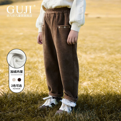Girls Fleece-Lined Corduroy Pants - Warm Winter Sweatpants