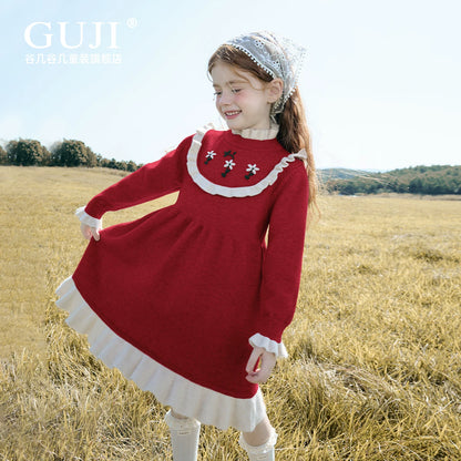 Girls Embroidered Princess Sweater Dress - Sweet Knit Midi