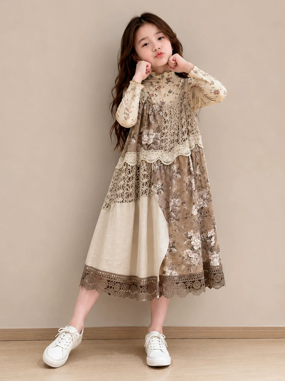 Girls Floral Pinafore Dress - Spring Autumn Sleeveless