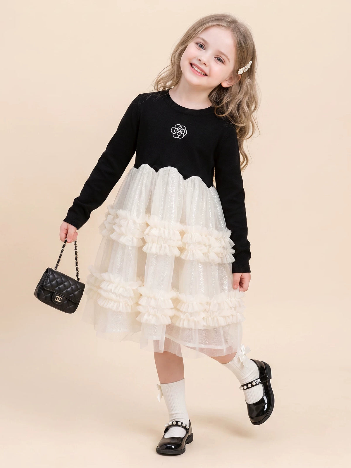 Girls Black Little-Classics Mesh Dress - Sparkling Princess Dress