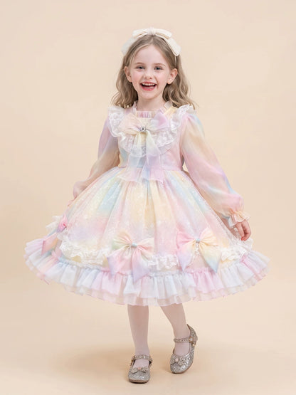 Girls Long-Sleeve Lolita Dress - Puffy Tulle Princess Dress in Pink