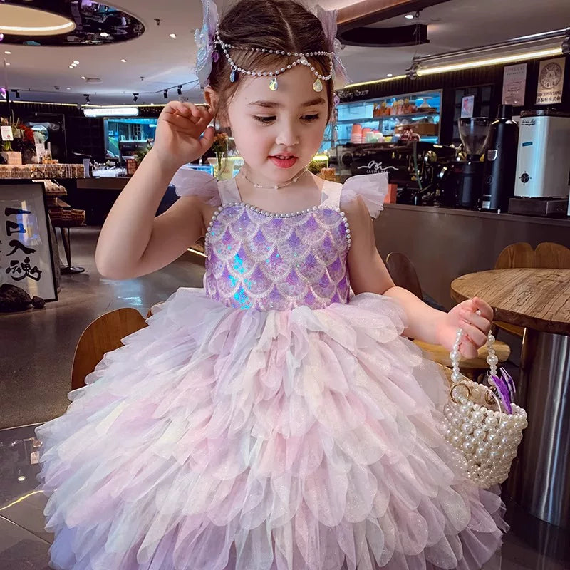 Girls Lolita Jumper Skirt - Puffy Princess Dress with Hair Clip