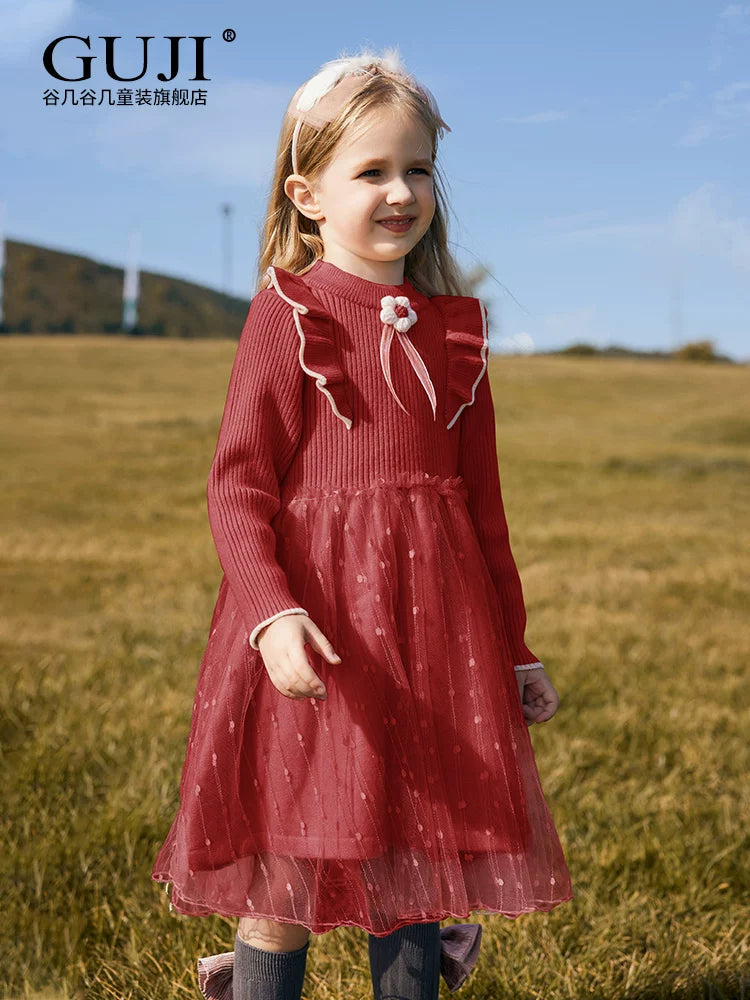 Girls Knit Tutu Sweater Dress - Flower-Accent Princess Dress