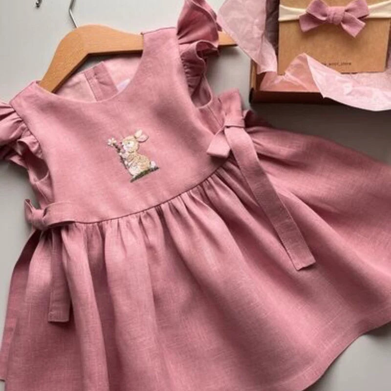 Pure Linen Sweet Sleeveless Dress - Custom Embroidered Summer