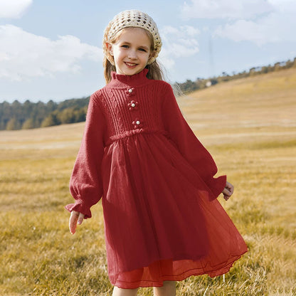 Girls Winter Tulle Princess Dress - Puffy Knit-Top Gown