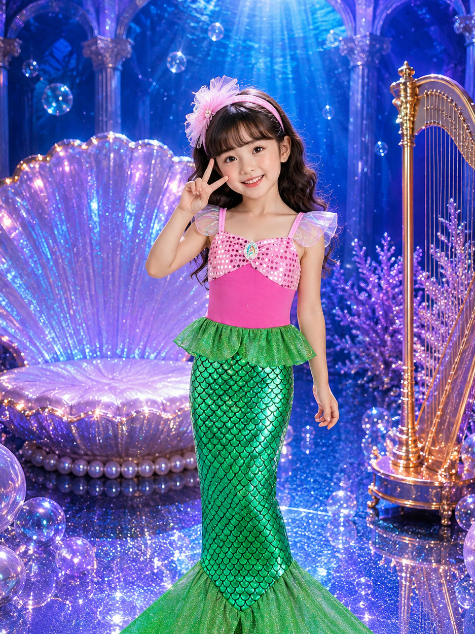 Girls Mermaid Princess Dress - Cosplay Fin Skirt for Stage and Holidays