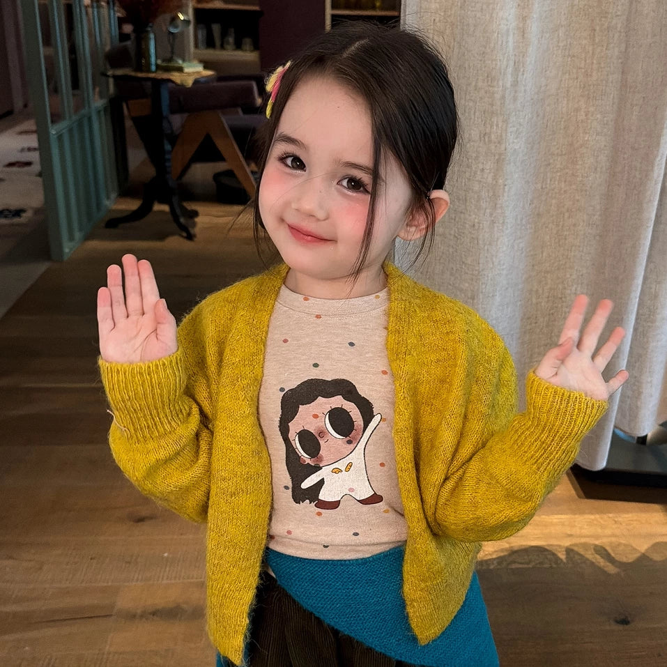 Girls Knit Cardigan & Wide-Leg Corduroy Pants Set - Soft Autumn
