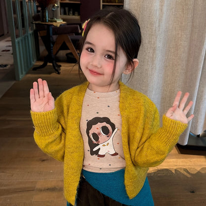 Girls Knit Cardigan & Wide-Leg Corduroy Pants Set - Soft Autumn