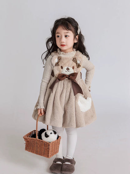 Girls Fuzzy Dress & Sweater Set - Cosy Birthday Princess Two-Piece