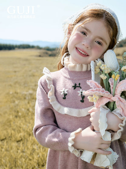 Girls Embroidered Princess Sweater Dress - Sweet Knit Midi