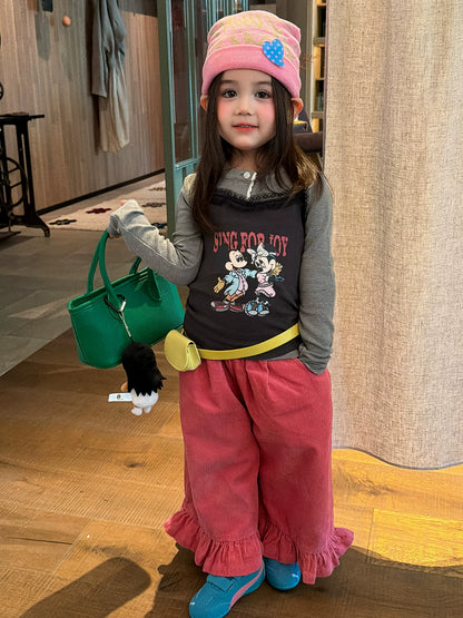 Girls Cami Two-Piece Top & Corduroy Pants Set - Retro Sweet-Cool Autumn Three-Piece
