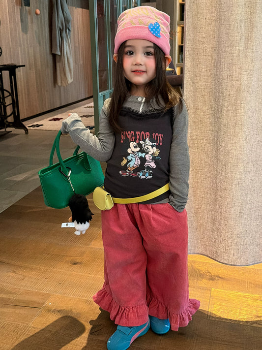 Girls Cami Two-Piece Top & Corduroy Pants Set - Retro Sweet-Cool Autumn Three-Piece
