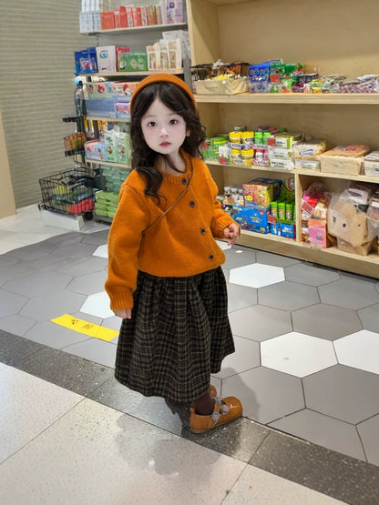 Girls Knit Cardigan & Wide-Leg Pants Set - Brightening Autumn Two-Piece