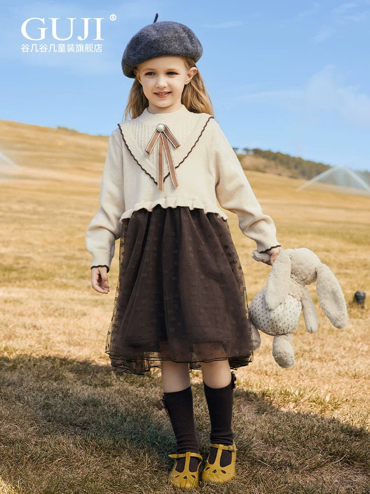 Girls Knit Cardigan & Mesh Skirt Set - Preppy Two-Piece Outfit