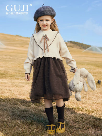 Girls Knit Cardigan & Mesh Skirt Set - Preppy Two-Piece Outfit
