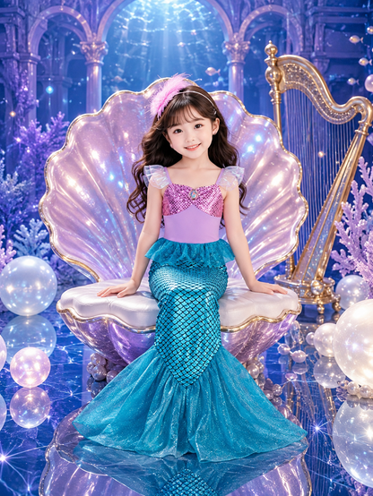 Girls Mermaid Princess Dress - Cosplay Fin Skirt for Stage and Holidays