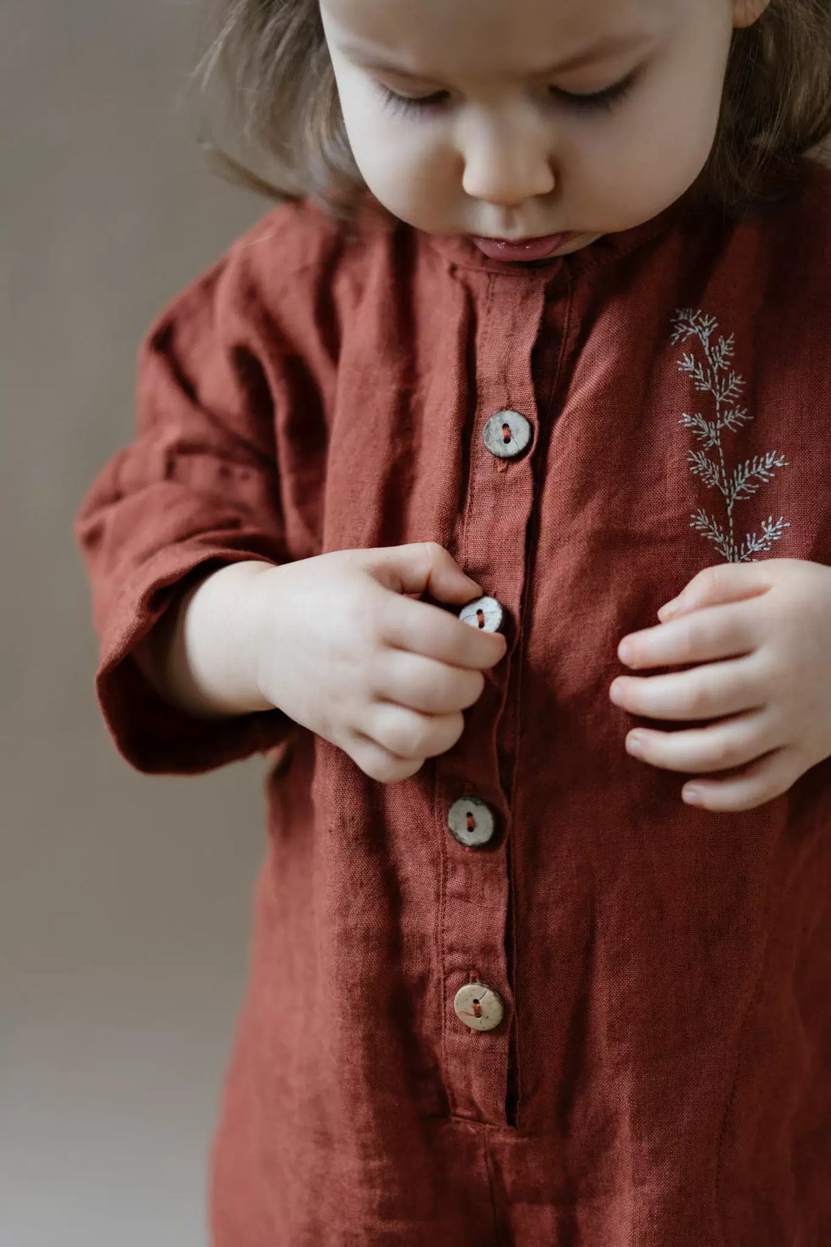 Lithuanian Linen Baby Playsuit - Light Embroidered Onesie