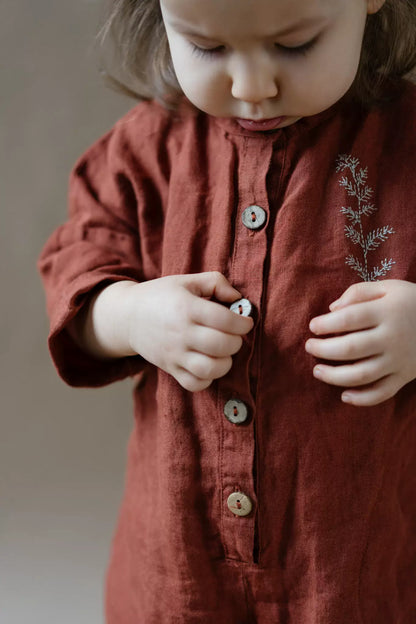 Lithuanian Linen Baby Playsuit - Light Embroidered Onesie