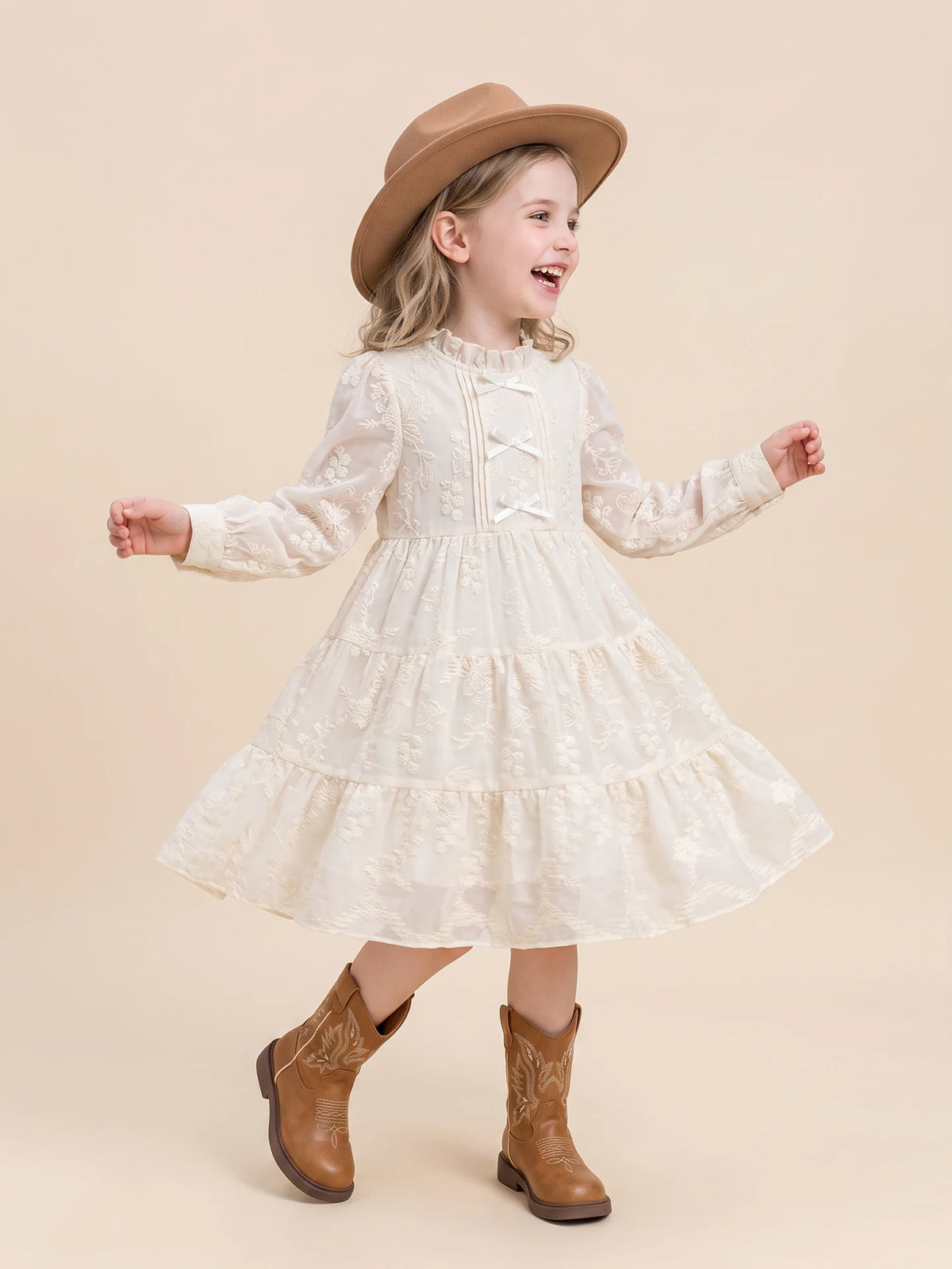 Girls Tea-Break Lace Dress & Denim Vest Set - Autumn Separates