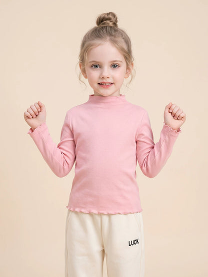 Girls Half-Turtleneck Base Layer - Lettuce-Edge Long-Sleeve Top
