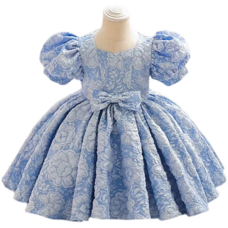 Puff Sleeve Bow Princess Dress - Floral Party Dress