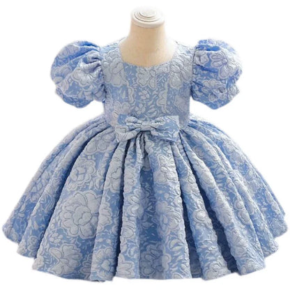 Puff Sleeve Bow Princess Dress - Floral Party Dress
