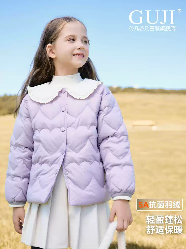 Girls Lightweight Down Jacket - Doll-Collar Short Puffer Coat