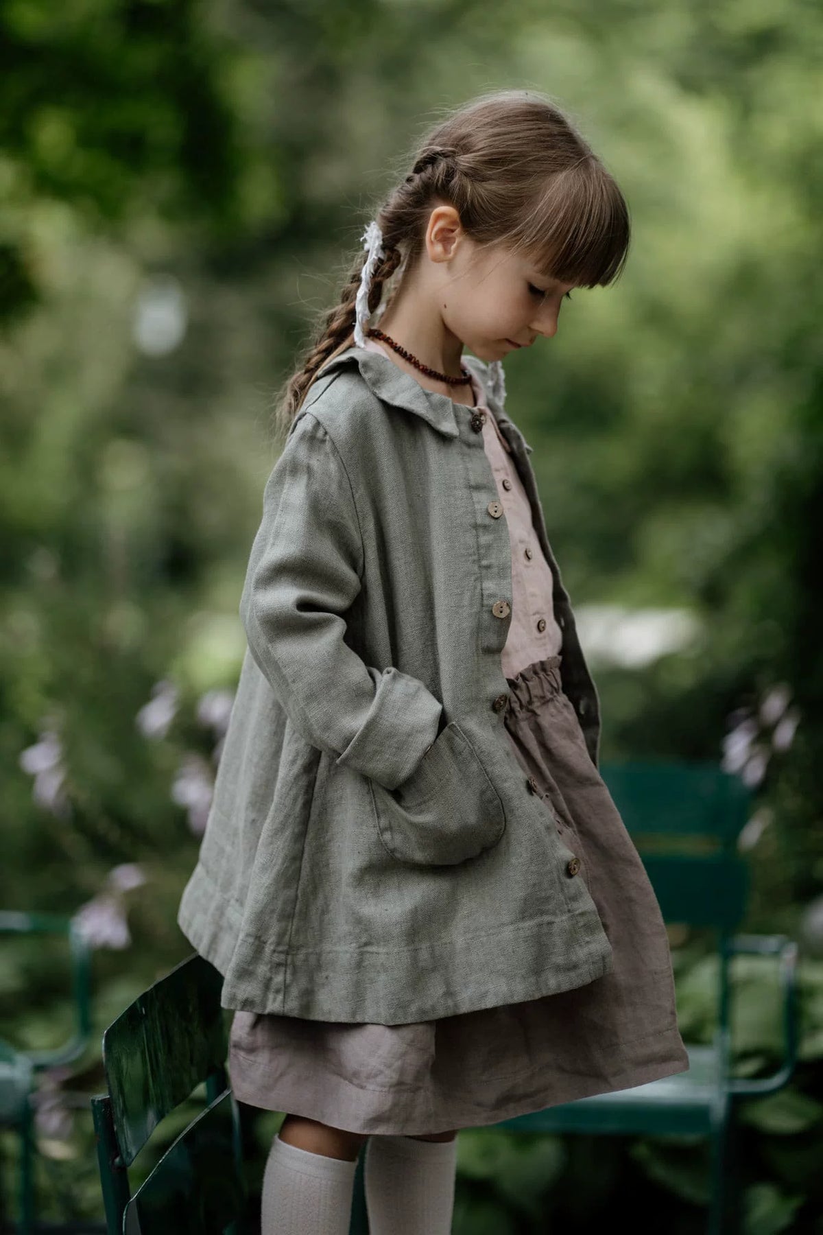 Kids Linen Crew-Neck Jacket - Little-Alice Autumn Cardigan Coat