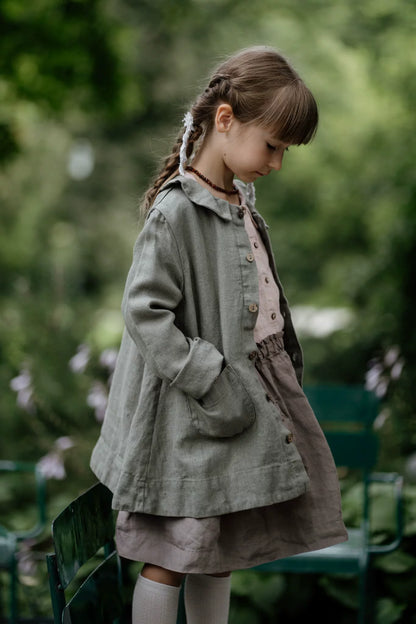 Kids Linen Crew-Neck Jacket - Little-Alice Autumn Cardigan Coat