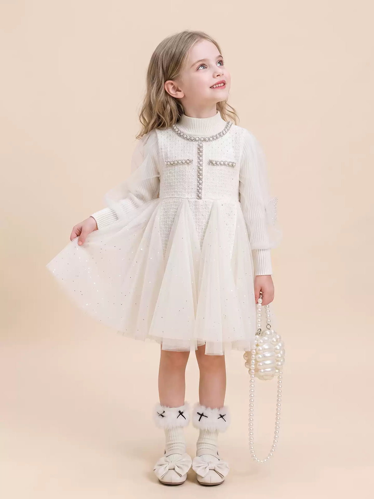 Girls Pearl-Trim Cardigan & Pinafore Set - Chanel-Style Separates