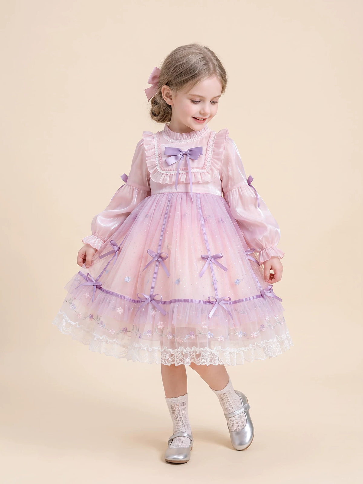 Girls Lolita Birthday Dress - Puffy Tulle Gown, Long or Short Sleeve