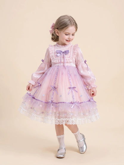 Girls Lolita Birthday Dress - Puffy Tulle Gown, Long or Short Sleeve